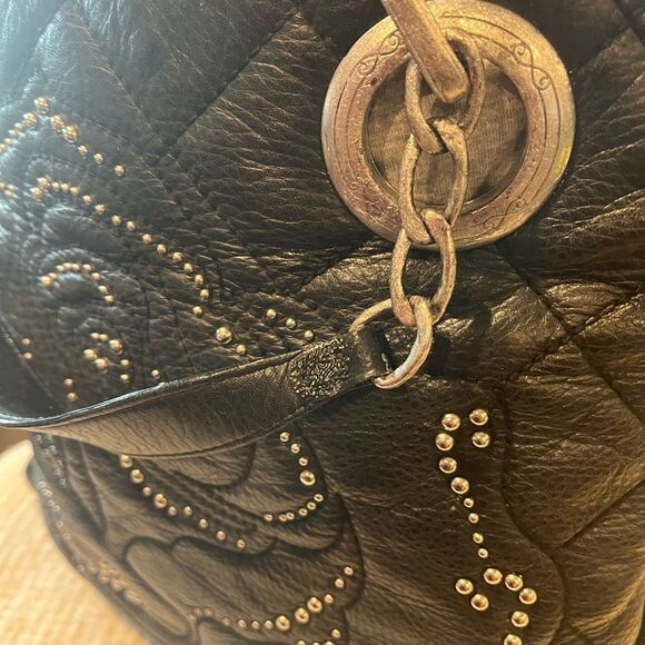 Brighton Black Leather Quilted hand shoulder Bag - Picture 12 of 13